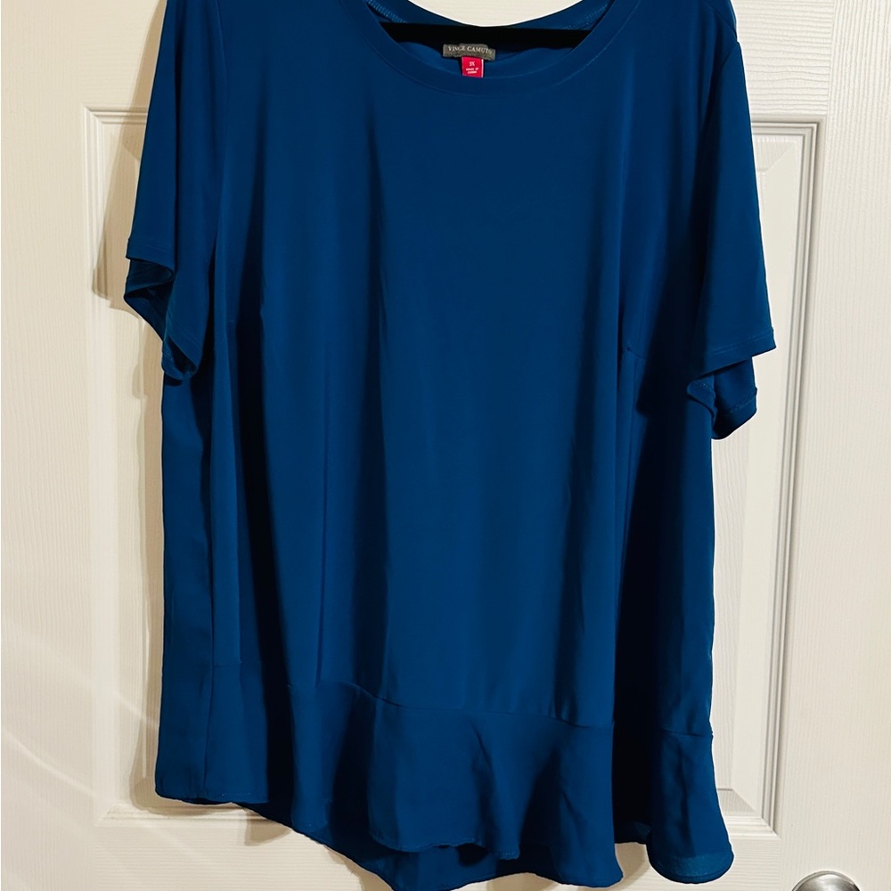 Vince Camuto Blue Relaxed Peplum Short Sleeve T-Shirt